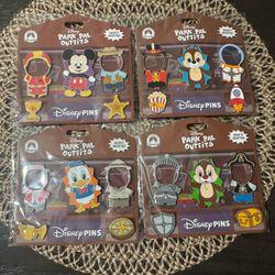 Disney park pal outfits pin sets x 4 Mickey, Donald, chip, dale Disney official
