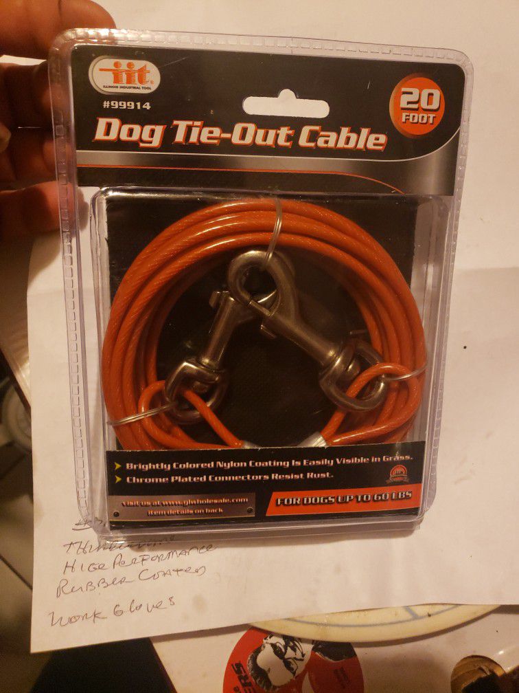 20ft. Tie Out Dog Cable. For Dogs Up To 60lbs.