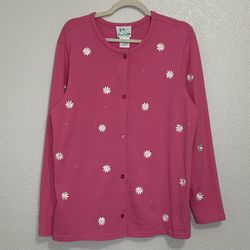 Quacker Factory Pink Embroidered Floral Cardigan