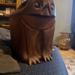 Modernist Wood Sculpture Statue Carving Owl Box Rare Expressionism Don Shoemaker