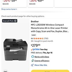 MFC-L2820DW Wireless Compact Monochrome All-in-One Laser Printer with Copy, Scan and Fax,