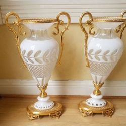Italian Handcut Crystal Set Of 2 Vase