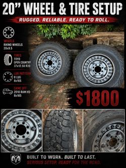 Rhino Wheels 20x9.5/ 37x12.50 r20 Toyo 8 lug pattern setup was on a 2018 Ram HD 8x165 lug