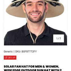 2-in-1 Hands-Free Hat Fan with Detachable Neck Fan, Solar Powered Fan Hat with Dual Fans, Wide Brim UPF 50+ for Men Women