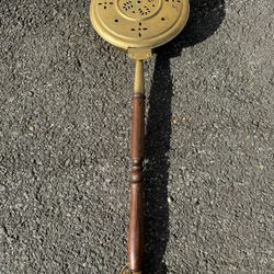 Antique Brass French Bed Warmer with Long Wood Handle  