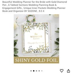 $10-Beautiful Wedding Planner for the Bride with Gold Diamond Pen, 6 Tabbed Sections Wedding Planning Book & Engagement Gifts, Unique Inner Pockets We