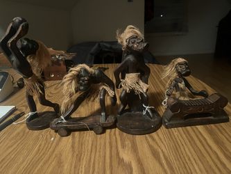 Hand Carved Wooden Hawaiian Tiki Men Lot Of 4