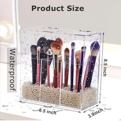 Acrylic Makeup Brush Holder W/ Lid Clear (NEW n Box)