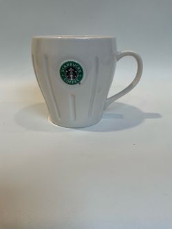 Starbucks Ribbed Barista Coffee Mug 2003 White w/ Green Logo 16 oz New