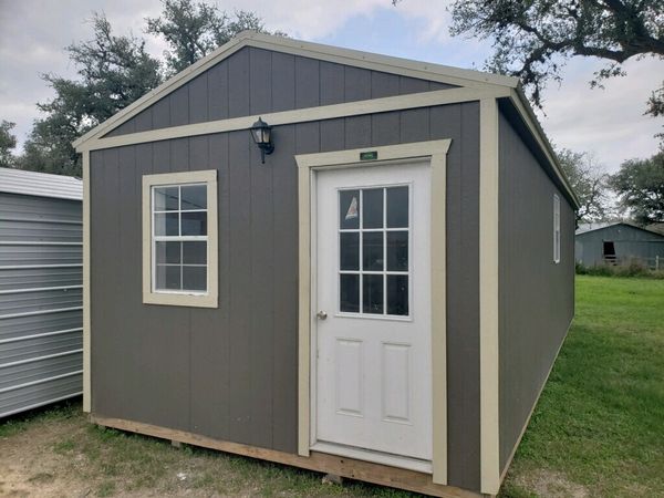 imperial metal garage off white w/brown 12x32 – the shed