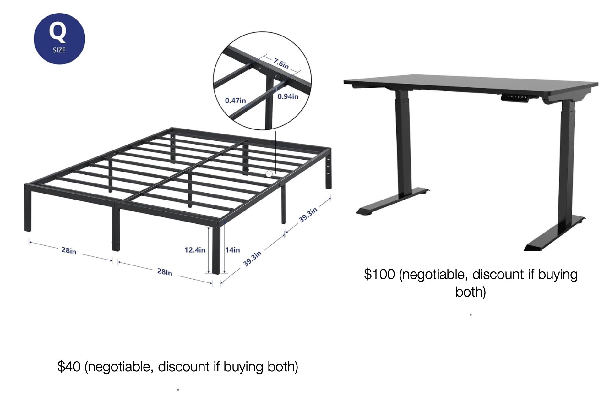 Queen Bed Frame (see Standing Desk Listing)