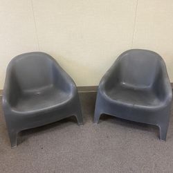 IKEA Style Molded Plastic Lounge Chairs – Set of 2