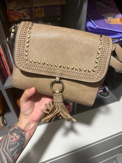 Tan fringe Studded Crossbody Bag with Tassel