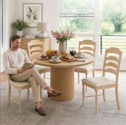 Set of 4 Mid Century Modern Dining Chairs Kitchen Chair Set with Solid rubberwood frame with linen upholstery, ergonomic backrest, and 330lbs capacity
