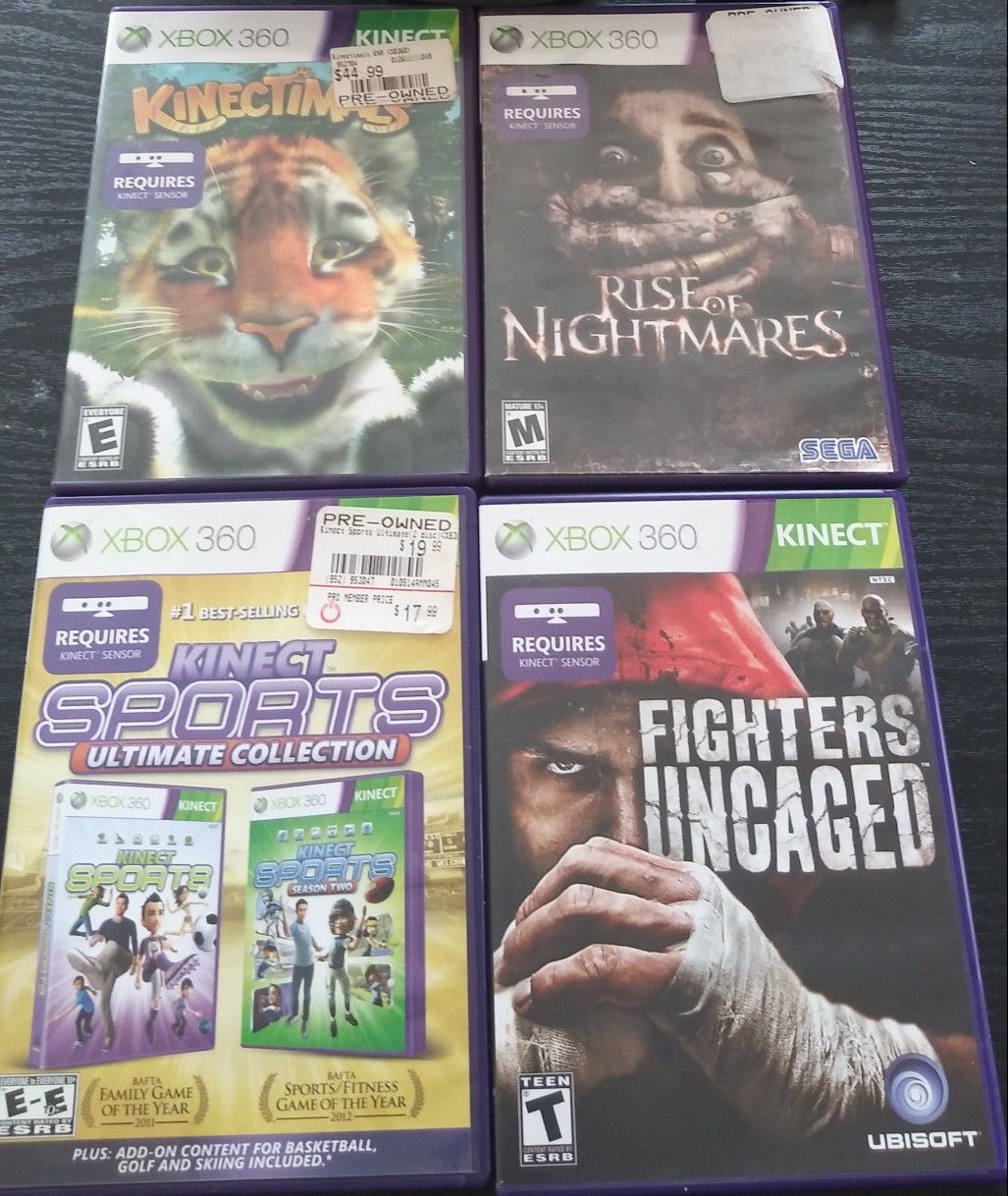 Xbox 360 kinect with 4 games $50