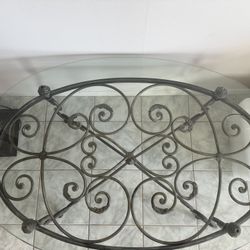 Oval Glass Top With Wrought Iron Base
