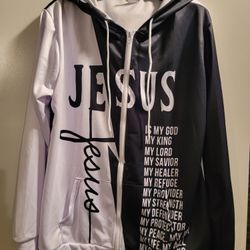 Black and white Unisex Christian faith zip-up hoodie size Medium
