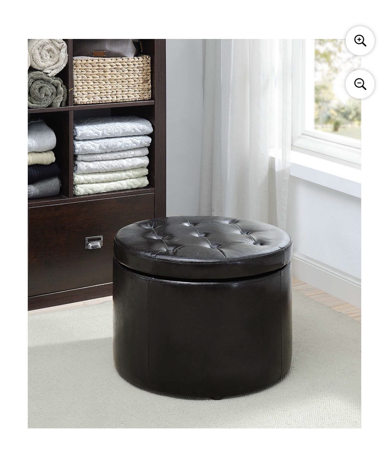 Convenience Concepts Designs4Comfort Round Shoe Storage Ottoman, Black Faux Leather