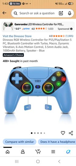 Dinosoo RGB Wireless Controller for PS5 – Blue