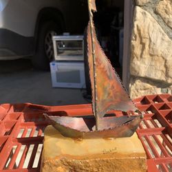 Copper Sailboat Art Sculpture   Signed 