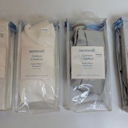 4 New Nestwell White & Gray Body Pillow Cotton Protector Grey Bed Set