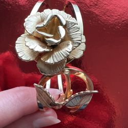 Vintage Cuff Bracelet Gold tone Rose