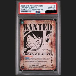 Monkey D. Luffy  OP13-118 Wanted Poster 2025 SP Alt Art PSA 10