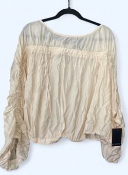 Eloquii Cream Ruched Long Sleeve Peasant Blouse