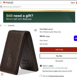 Polo Ralph Lauren Slim Pebbled Leather Money Clip