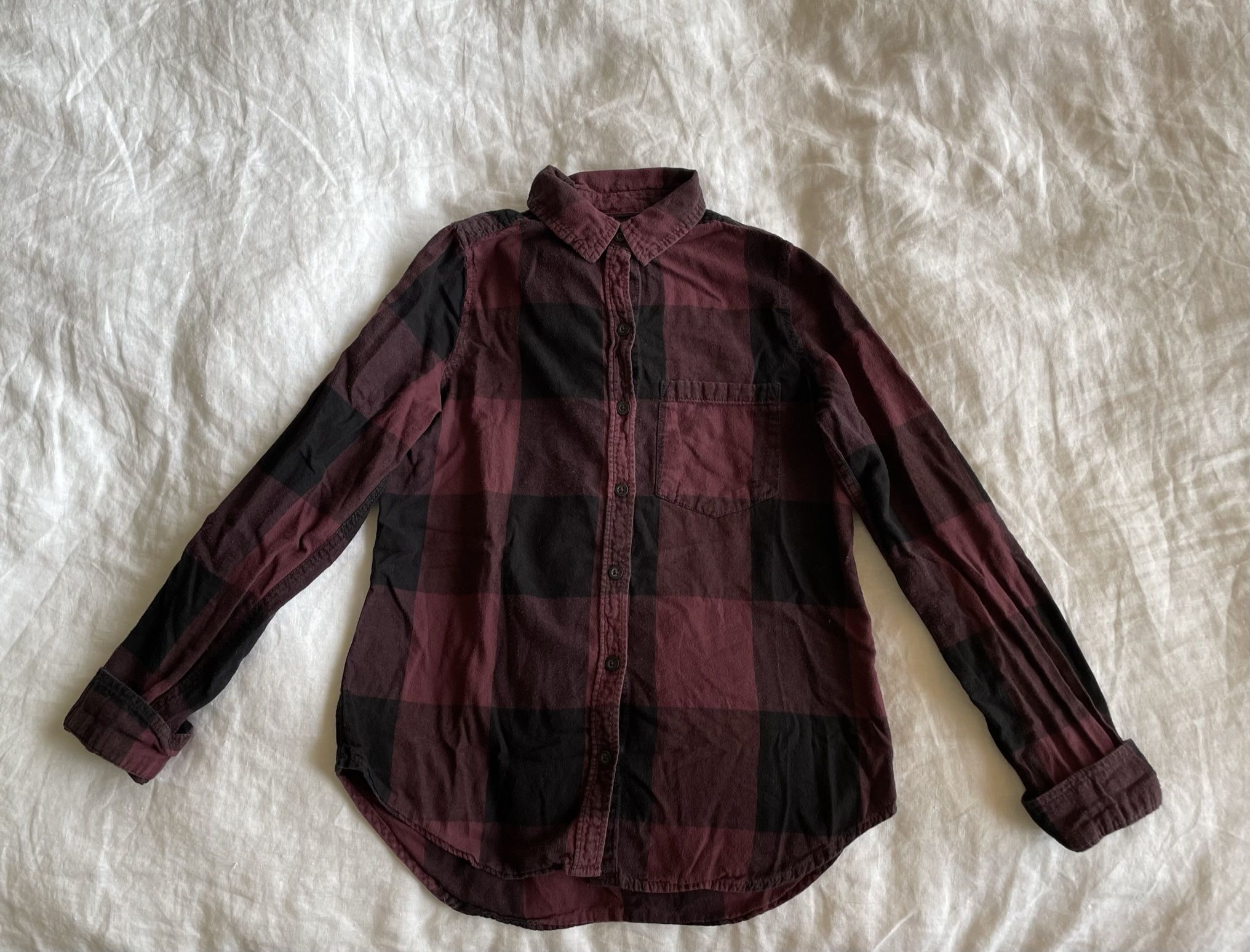 SO Perfectly Soft Burgundy Black Plaid Flannel Junior’s Extra Small