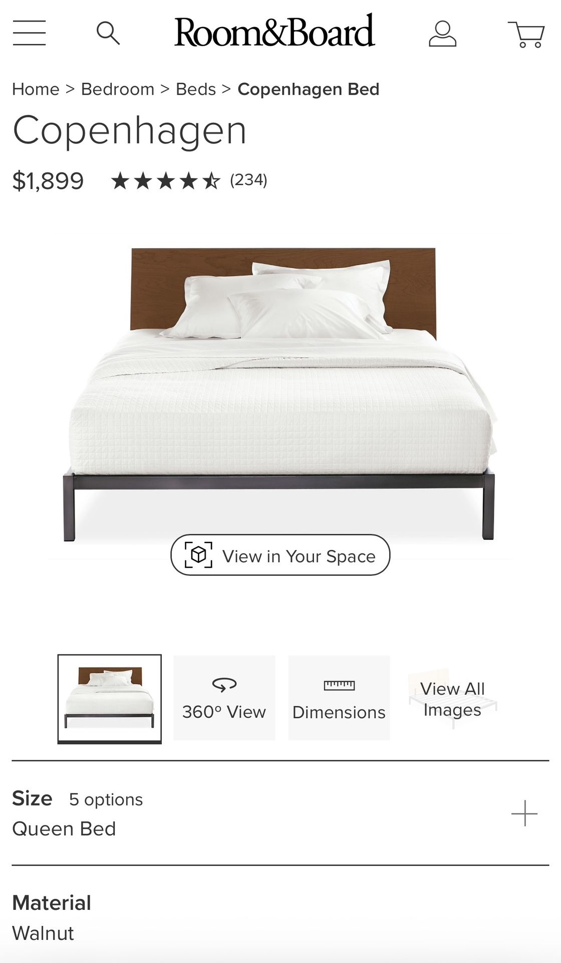 Queen Size Bed by Room and Board