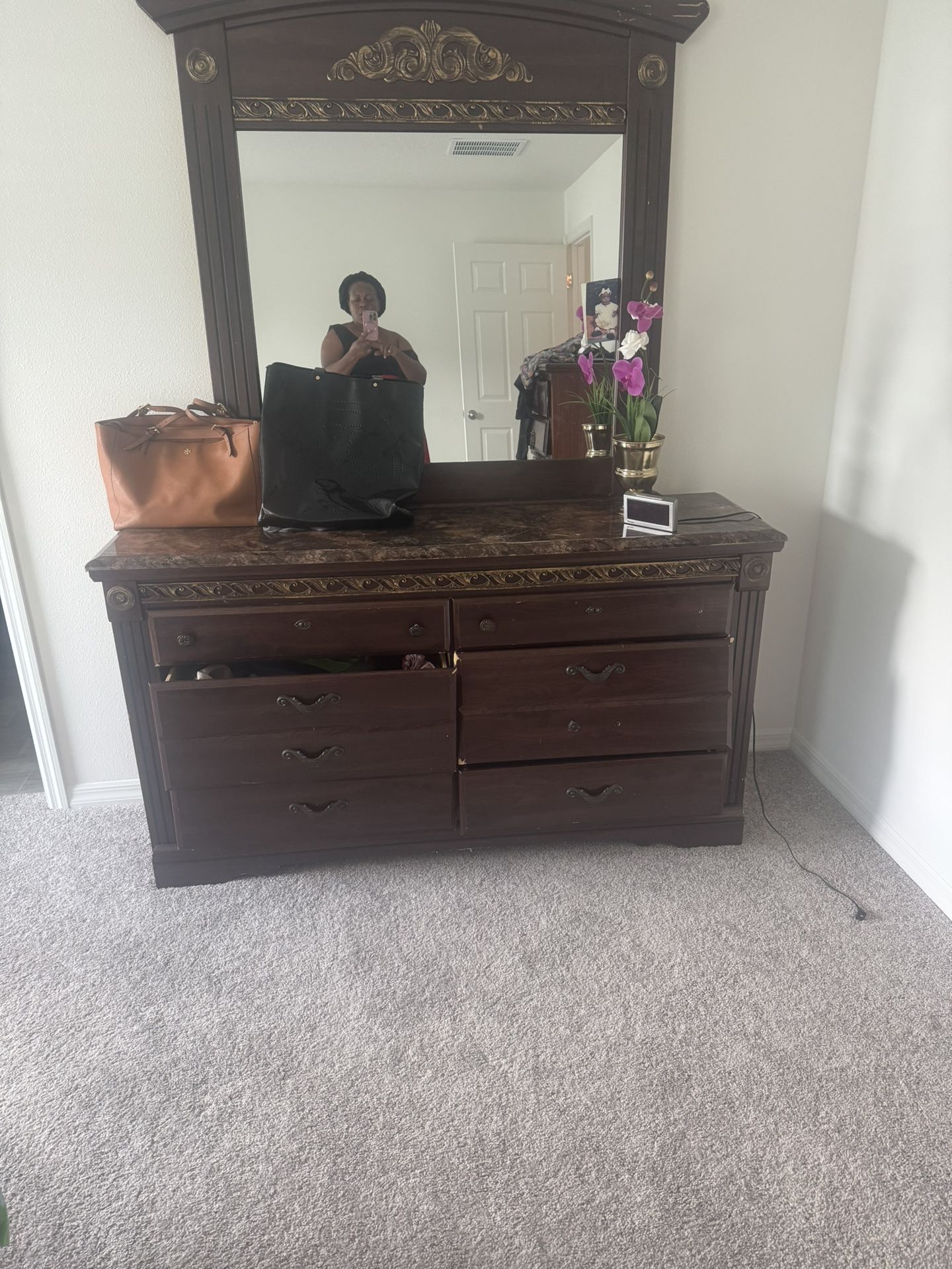 Brown Wooden Bed Set