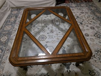 French Provincial Wood and Glass Coffee Table