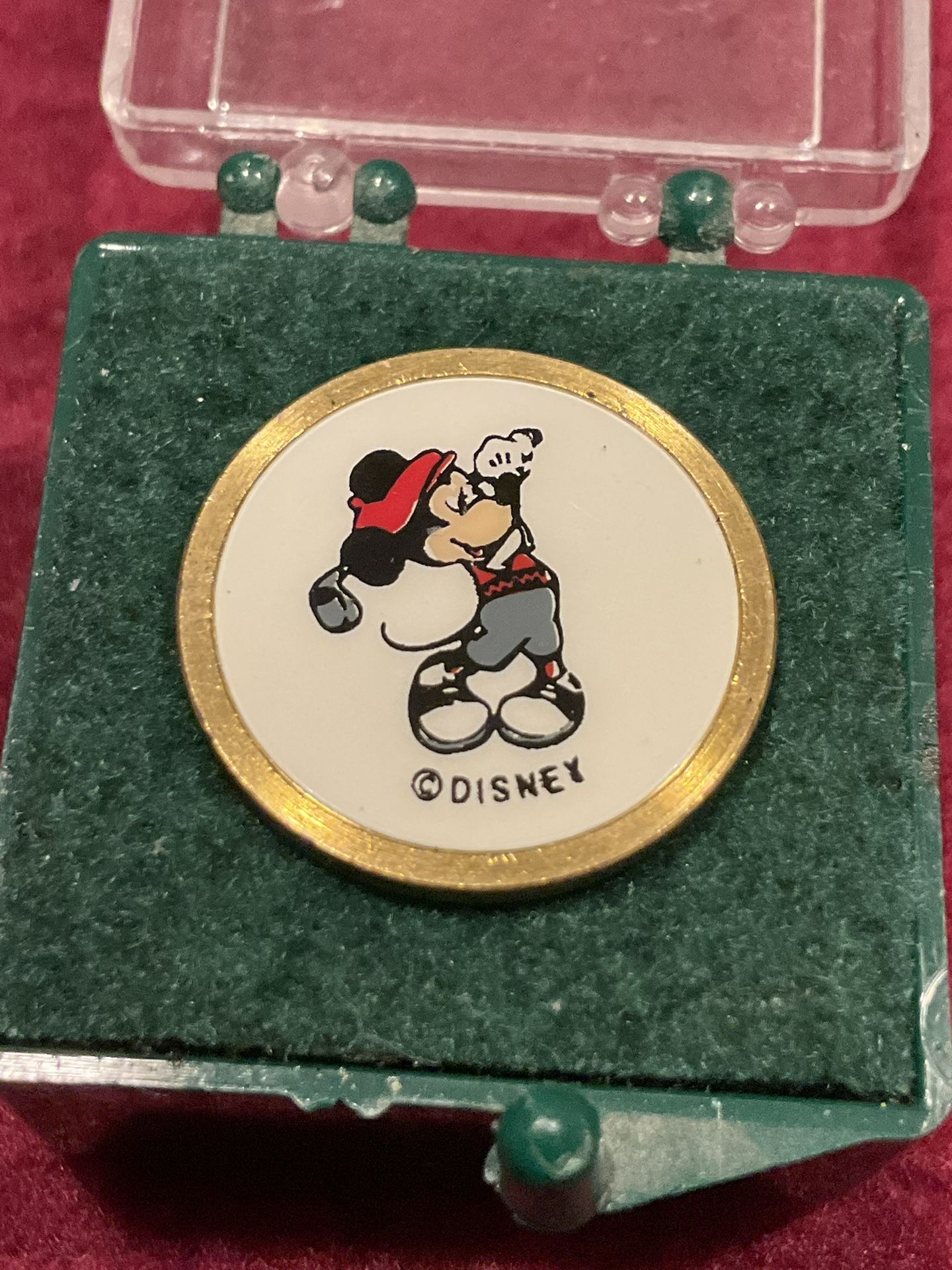 Vintage Rare Mickey Mouse Disney 3/4" Brass Stem Golf Marker W/ Original Case