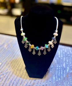 Pandora style hand-made hamsa necklace jewelry with glass beads.