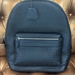 NEW Salvatore Ferragamo Gancini Embossed Black Leather Backpack Black Italy Red Black Interior