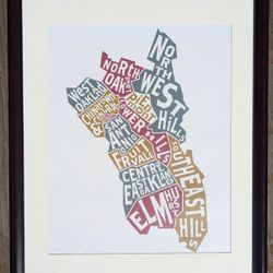 typographic map of Oakland - framed