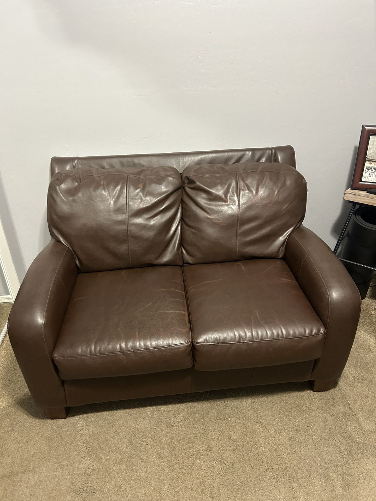 Brown Leather Loveseat