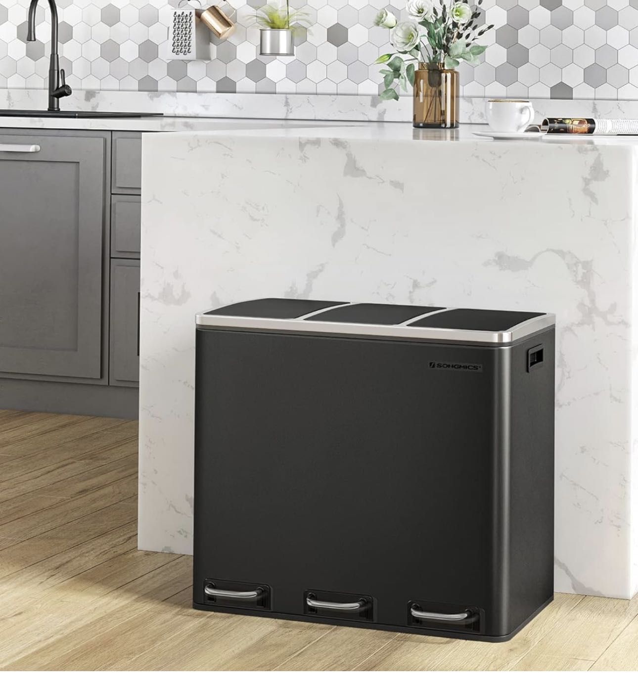 Trash Can, 3 x 4.8 Gallon Garbage Can