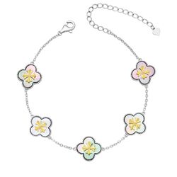 Brand New 18K Gold Plated Clover Bracelet, Mother of Pearl Four Leaf Flower Bracelet for Women, 6.9" + 2" Adjustable Bracelet