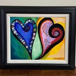 PJ Commerford Two Hearts Mixed Media Unique Variation Signed and Framed just $100 xox