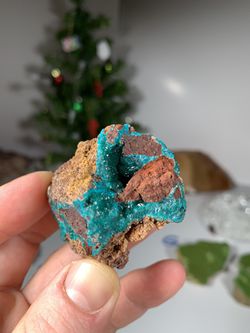Tranquil Blue-Green Dioptase In Red Limonite Matrix Thumbnail