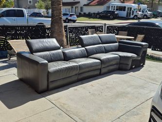 3-4-Seat Black Leather Power Reclining Sectional Sofa