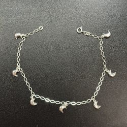 Moon Charm Anklet, 925 Sterling Silver Italy