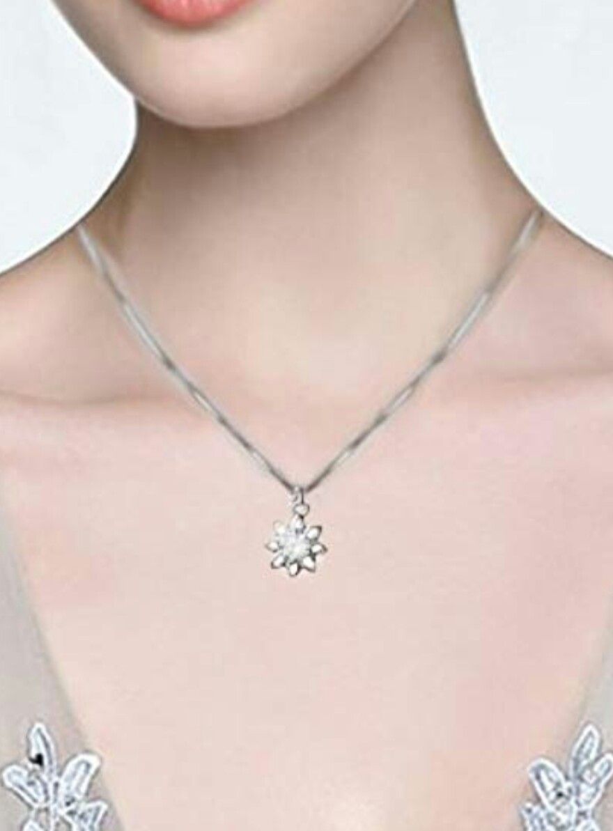 18k Gold Plated 925 Sterling Silver CZ Flower Pendant Necklace 18"