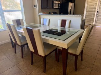 Glass Top Dining Table with 8 Chairs