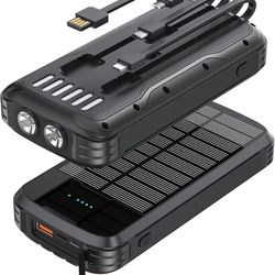 MINRISE Solar Charger Power Bank, 40000mAh Portable Charger PD 20W Fast Charging Solar Power Bank Built in 4 Cables and USB-C in/Output, Camping Essen