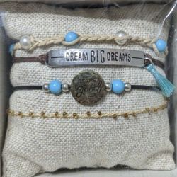 4 Piece Bracelet Set , Corded Bracelets, Stamped Metal & Beaded