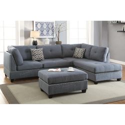 New blue grey sofa sectional with studs