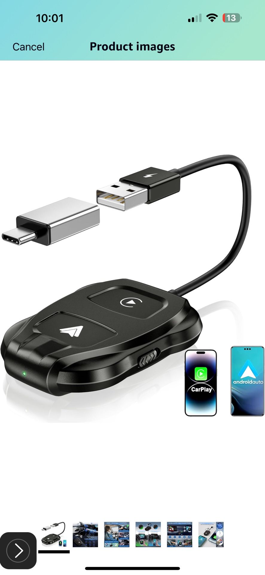New Wireless Carplay Adapter, 2024 Upgrade 2 in 1 Plug & Play Dongle, Converts Wired CarPlay to Wireless, One-Click Switching to Instantly Adapt to An